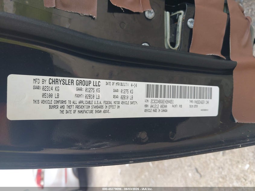 2014 Dodge Charger VIN 2C3CDXBG6EH284651 IAAI salvage auction — HAIL, Original (Texas), sold $3,750 on 2026-07-28 (photo 9)