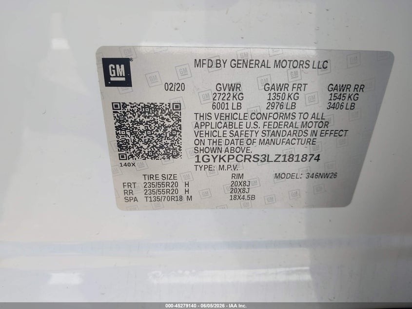 2020 Cadillac Xt6 VIN 1GYKPCRS3LZ181874 IAAI salvage auction — RIGHT SIDE, Salvage (Mississippi), sold $6,600 on 2026-07-23 (photo 9)