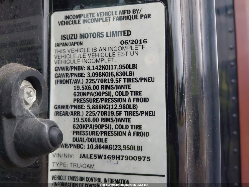 2017 Isuzu Nqr VIN JALE5W169H7900975 IAAI salvage auction — REAR END, Clear-Dealer Only (Maryland), sold $7,450 on 2026-07-11 (photo 8)