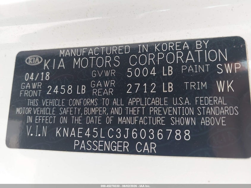 2018 Kia Stinger VIN KNAE45LC3J6036788 IAAI salvage auction — FRONT END, Salvage Title, sold $3,975 on 2026-08-01 (photo 9)