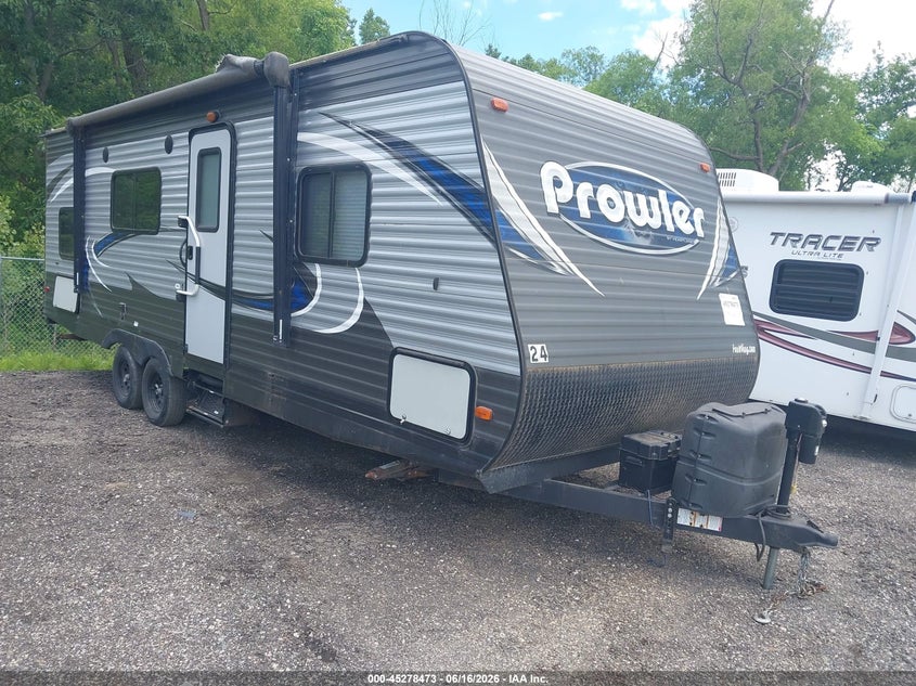 2018 Heartland Prowler VIN 5SFPB2923JE351060 IAAI salvage auction — STORM DAMAGE, Clear (Michigan), sold $2,375 on 2026-07-26 (photo 1)