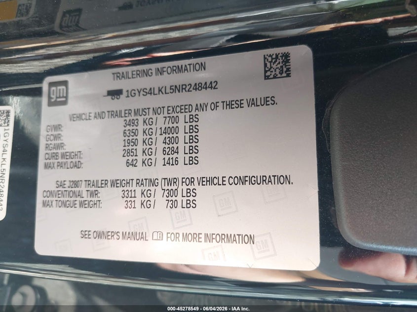 2022 Cadillac Escalade VIN 1GYS4LKL5NR248442 IAAI salvage auction — Front End, Salvage, sold $25,325 on 2026-09-14 (photo 9)