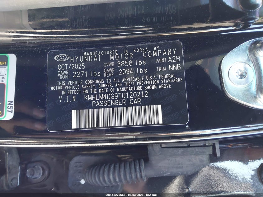 2026 Hyundai Elantra VIN KMHLM4DG9TU120212 IAAI salvage auction — FRONT END, Salvage Title, sold $3,100 on 2026-07-22 (photo 9)