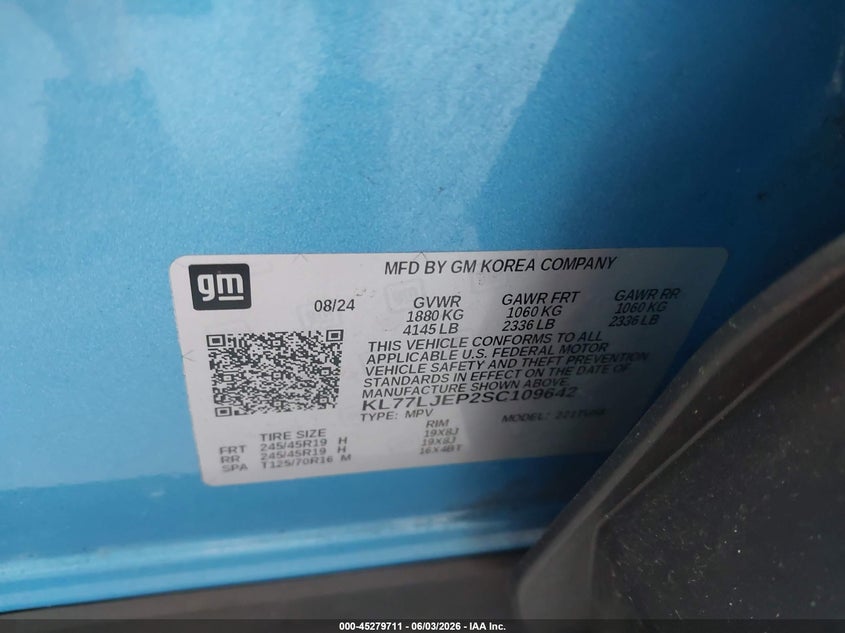 2025 Chevrolet Trax VIN KL77LJEP2SC109642 IAAI salvage auction — FRONT END, Salvage Title, sold $4,250 on 2026-07-17 (photo 9)