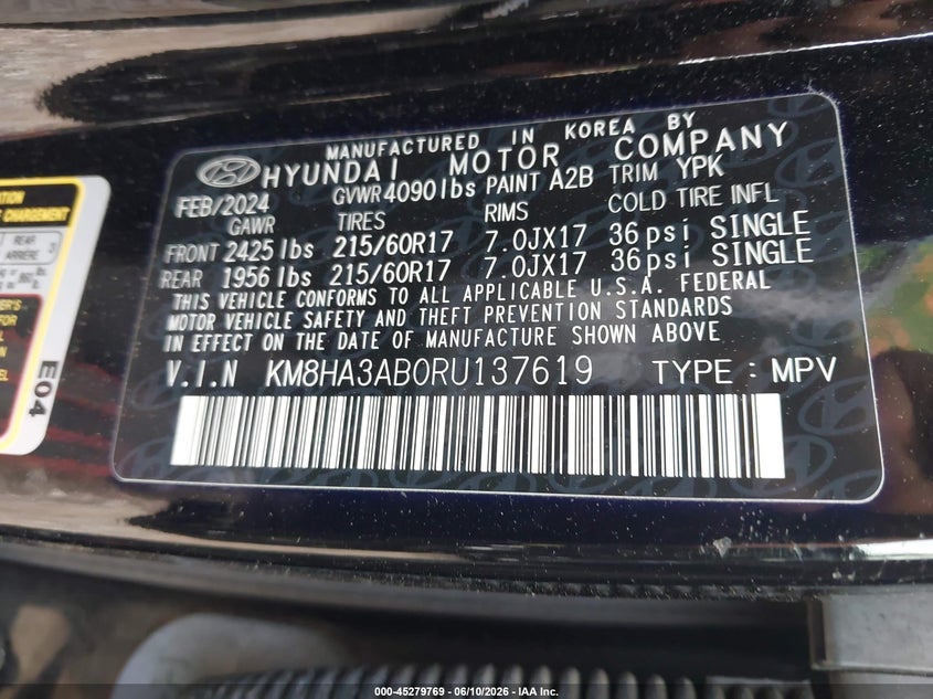 2024 Hyundai Kona VIN KM8HA3AB0RU137619 IAAI salvage auction — LEFT SIDE, Salvage Title, sold $7,400 on 2026-08-19 (photo 9)