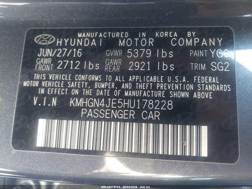 2017 Genesis G80 VIN KMHGN4JE5HU178228 IAAI salvage auction — FRONT END, Salvage Title, sold $3,700 on 2026-07-15 (photo 9)