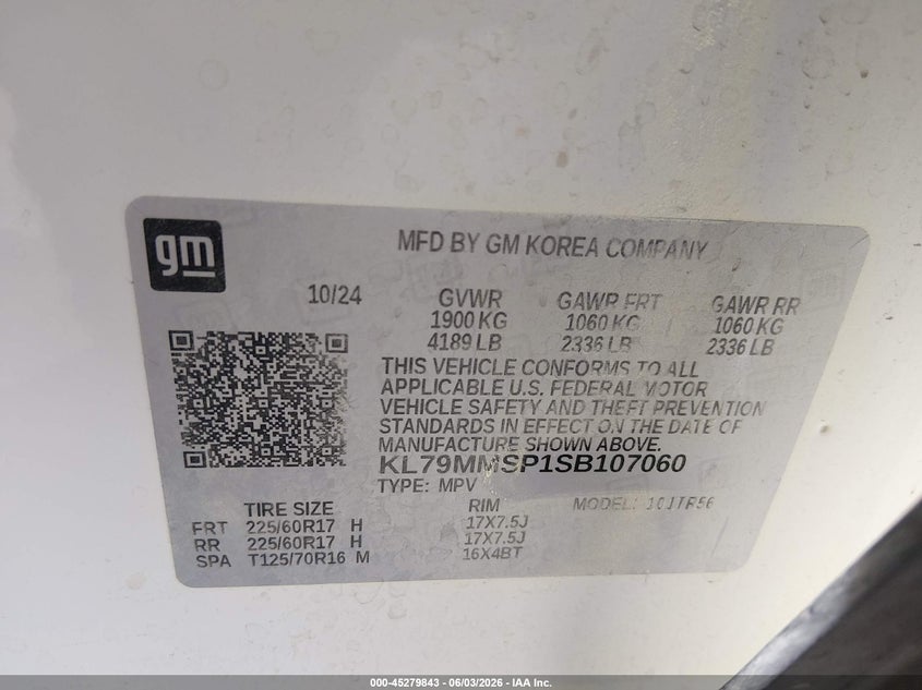 2025 Chevrolet Trailblazer VIN KL79MMSP1SB107060 IAAI salvage auction — FRONT END, Salvage (New Mexico), sold $3,400 on 2026-07-29 (photo 9)