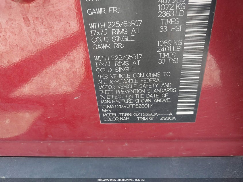 2015 Nissan Rogue VIN KNMAT2MV3FP520917 IAAI salvage auction — FRONT END, Salvage Title, sold $500 on 2026-07-14 (photo 9)