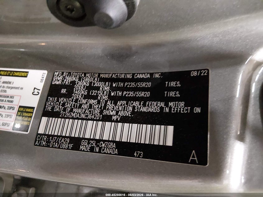 2022 Lexus Rx VIN 2T2HZMDA3NCV64201 IAAI salvage auction — FRONT END, Salvage Title, sold $14,100 on 2026-07-10 (photo 9)