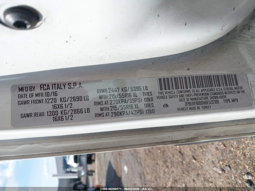 2017 Ram Promaster city VIN ZFBERFBB6H6E53289 IAAI salvage auction — REAR END, Salvage Title, sold $600 on 2026-07-15 (photo 9)