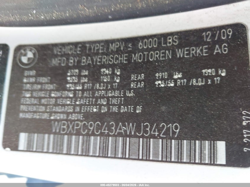 2017 BMW X5 VIN 5UXKR0C54H0U52971 IAAI salvage auction — WATER/FLOOD, Salvage (South Carolina), sold $4,000 on 2026-07-29 (photo 9)