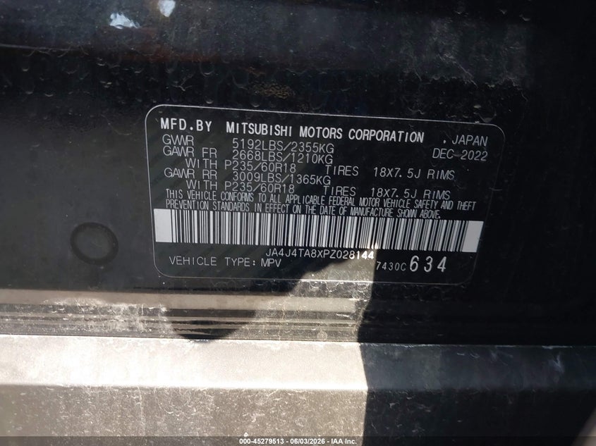 2023 Mitsubishi Outlander VIN JA4J4TA8XPZ028144 IAAI salvage auction — FRONT END, Salvage (Missouri), sold $4,650 on 2026-07-29 (photo 9)