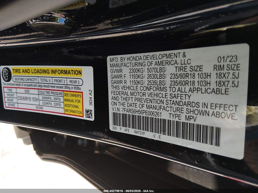 2023 Honda Cr-v VIN 7FARS6H56PE006261 IAAI salvage auction — RIGHT FRONT, Salvage (Missouri), sold $8,900 on 2026-07-26 (photo 9)