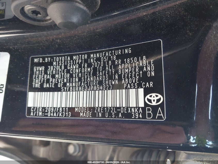 2018 Toyota Corolla VIN 5YFBURHE2JP854223 IAAI salvage auction — SIDE, Salvage Title, sold $3,500 on 2026-07-12 (photo 9)
