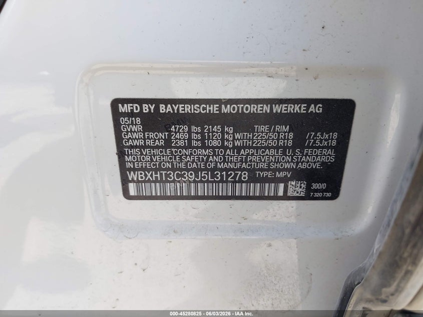 2018 BMW X1 VIN WBXHT3C39J5L31278 IAAI salvage auction — RIGHT FRONT, Salvage Title, sold $25 on 2026-07-27 (photo 9)