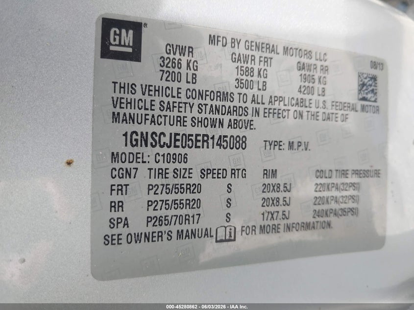 2014 Chevrolet Express VIN 1GNSCJE05ER145088 IAAI salvage auction — LEFT SIDE, Salvage (Texas), sold $1,125 on 2026-07-09 (photo 9)