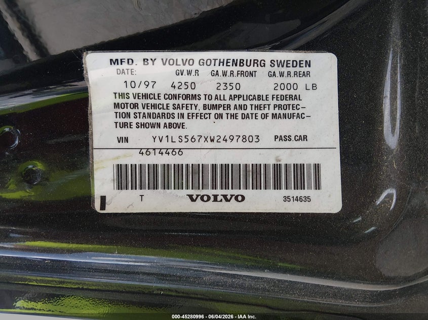 1998 Volvo S70 VIN YV1LS567XW2497803 IAAI salvage auction — NORMAL WEAR, Clear (Missouri), sold $1,800 on 2026-08-20 (photo 9)