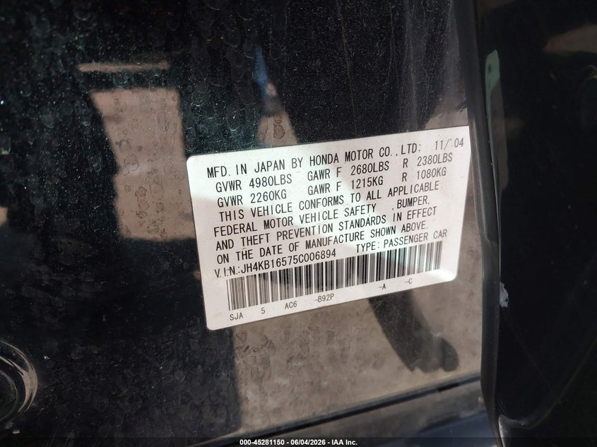 2005 Acura Rl VIN JH4KB16575C006894 IAAI salvage auction — FRONT END, Clear (Virginia), sold $300 on 2026-07-09 (photo 9)