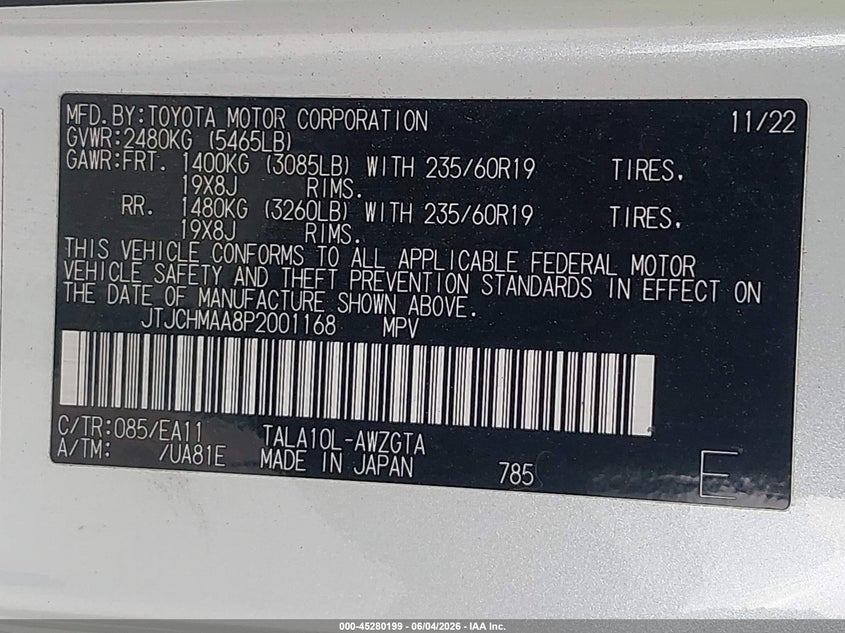 2023 Lexus Rx VIN JTJCHMAA8P2001168 IAAI salvage auction — SIDE, Original (Texas), sold $19,300 on 2026-07-17 (photo 9)