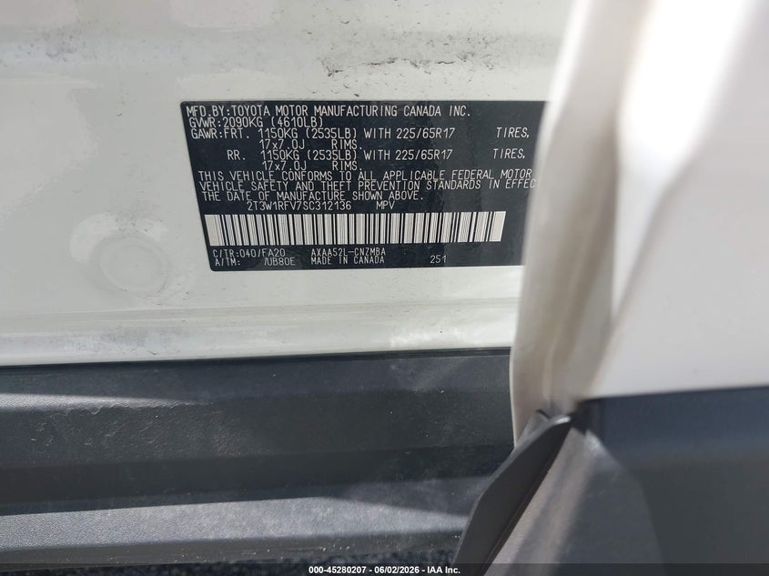 2025 Toyota Rav 4 VIN 2T3W1RFV7SC312136 IAAI salvage auction — REAR END, Wait Title, sold $15,100 on 2026-10-01 (photo 9)