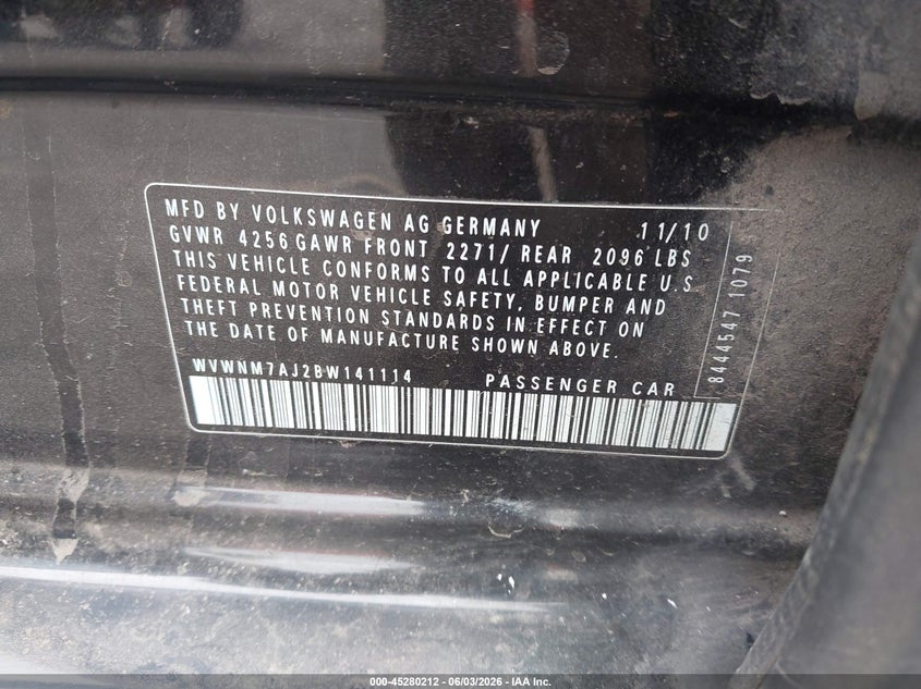 2011 Volkswagen Golf VIN WVWNM7AJ2BW141114 IAAI salvage auction — FRONT END, Salvage (Oregon), sold $350 on 2026-08-13 (photo 9)