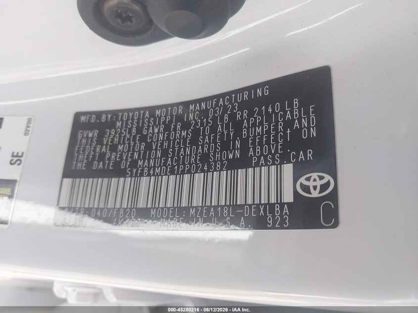 2023 Toyota Corolla VIN 5YFB4MDE1PP024382 IAAI salvage auction — FRONT END, Salvage (Texas), sold $2,900 on 2026-07-29 (photo 9)