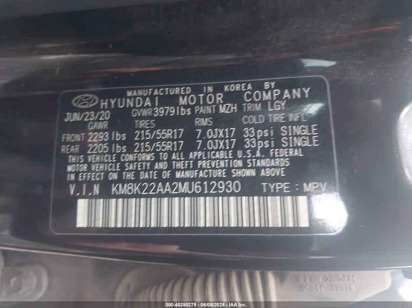 2021 Hyundai Kona VIN KM8K22AA2MU612930 IAAI salvage auction — FRONT END, Salvage Title, sold $3,500 on 2026-07-14 (photo 9)