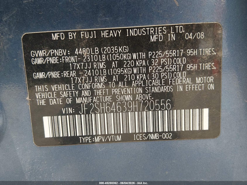 2009 Subaru Forester VIN JF2SH64639H720556 IAAI salvage auction — NORMAL WEAR, Clear (Utah), sold $75 on 2026-07-15 (photo 9)