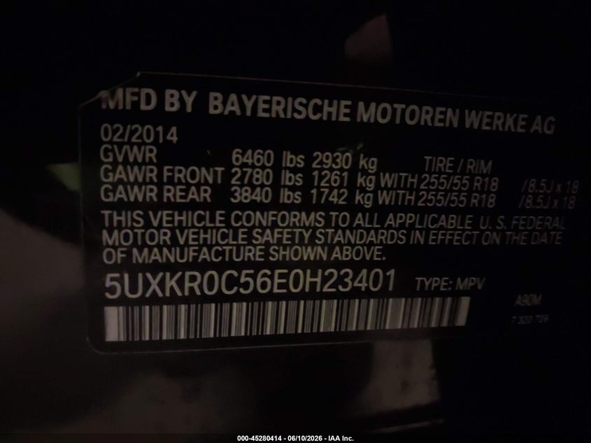 2014 BMW X5 VIN 5UXKR0C56E0H23401 IAAI salvage auction — NORMAL WEAR, Salvage Title, sold $2,350 on 2026-07-22 (photo 9)