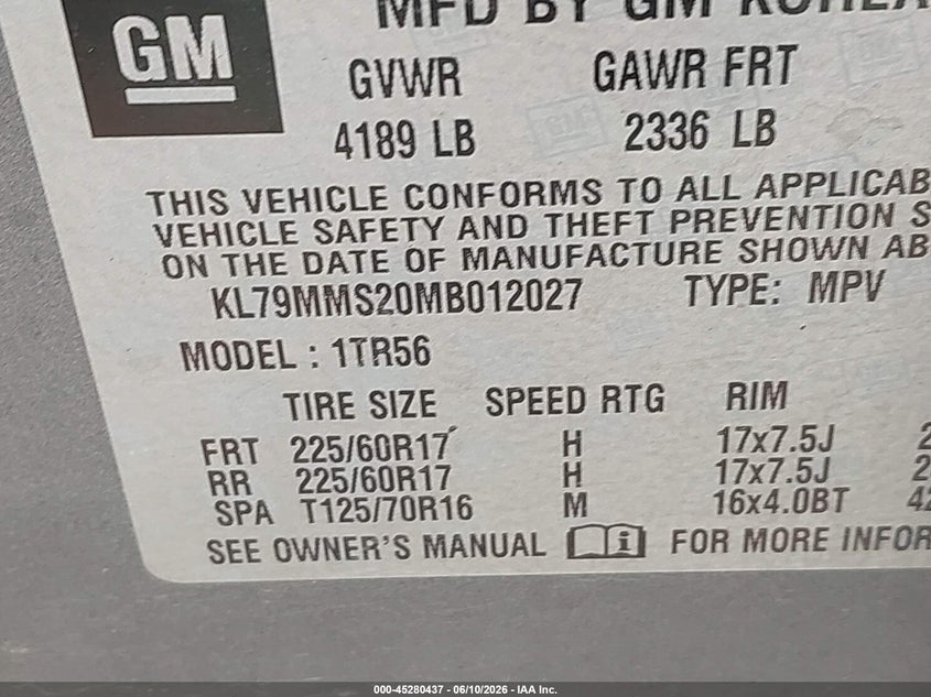 2021 Chevrolet Trailblazer VIN KL79MMS20MB012027 IAAI salvage auction — SIDE, Original (Texas), sold $2,850 on 2026-08-01 (photo 9)