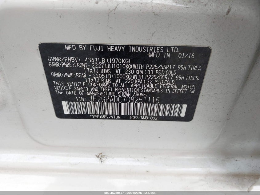 2016 Subaru Xv VIN JF2GPADC7G8251115 IAAI salvage auction — REAR END, Salvage (Oregon), sold $2,100 on 2026-07-31 (photo 9)