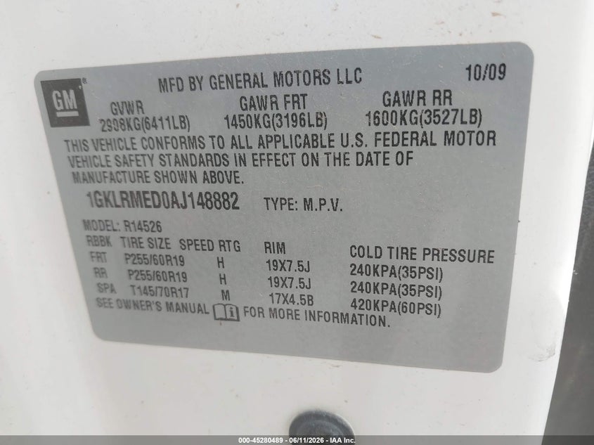 2010 Gmc Acadia VIN 1GKLRMED0AJ148882 IAAI salvage auction — SIDE, Clear (Kansas), sold $400 on 2026-07-24 (photo 9)