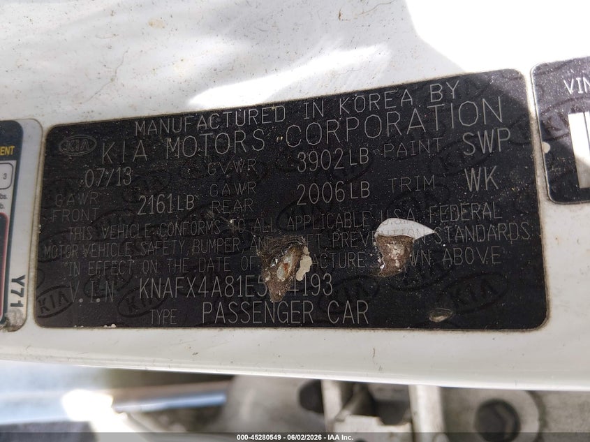 2014 Kia Forte VIN KNAFX4A81E5114193 IAAI salvage auction — NORMAL WEAR, Clear (New Jersey), sold $600 on 2026-07-14 (photo 9)