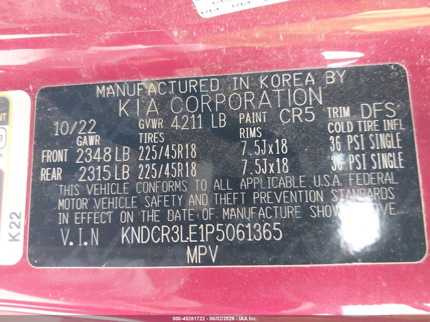 2023 Kia Niro VIN KNDCR3LE1P5061365 IAAI salvage auction — FRONT END, Salvage Title, sold $3,825 on 2026-07-21 (photo 9)
