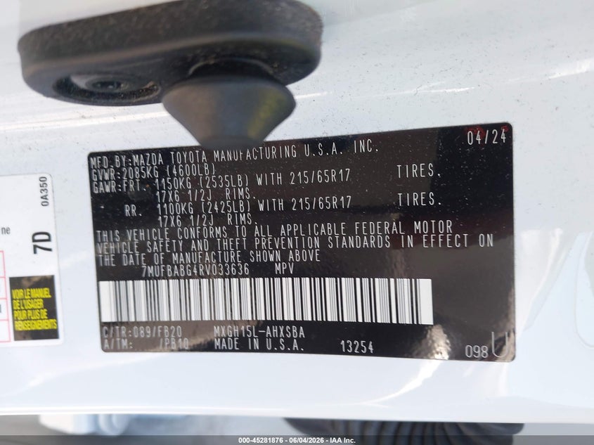 2024 Toyota Corolla cross VIN 7MUFBABG4RV033636 IAAI salvage auction — REAR END, Salvage Title, sold $6,600 on 2026-07-30 (photo 9)