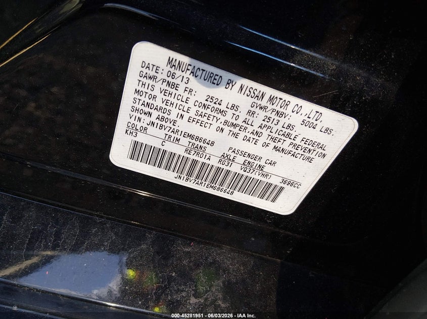 2014 Infiniti Q50 VIN JN1BV7AR1EM686648 IAAI salvage auction — FRONT END, Salvage Title, sold $550 on 2026-07-07 (photo 9)