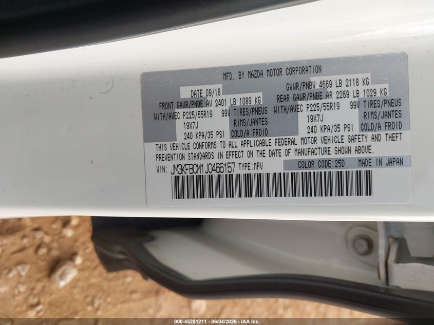 2018 Mazda Cx-5 VIN JM3KFBCM1J0466157 IAAI salvage auction — HAIL, Clear (Missouri), sold $8,000 on 2026-07-13 (photo 9)