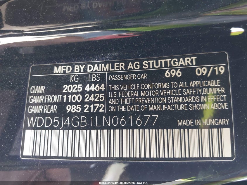 2020 Mercedes-benz Cla-klasse VIN WDD5J4GB1LN061677 IAAI salvage auction — LEFT SIDE, Salvage Title, sold $7,900 on 2026-07-15 (photo 9)