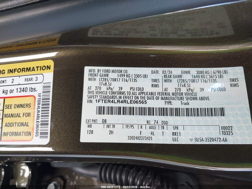 2024 Ford Ranger VIN 1FTER4LR4RLE06565 IAAI salvage auction — SUSPENSION, Salvage Title, sold $27,500 on 2026-07-05 (photo 9)