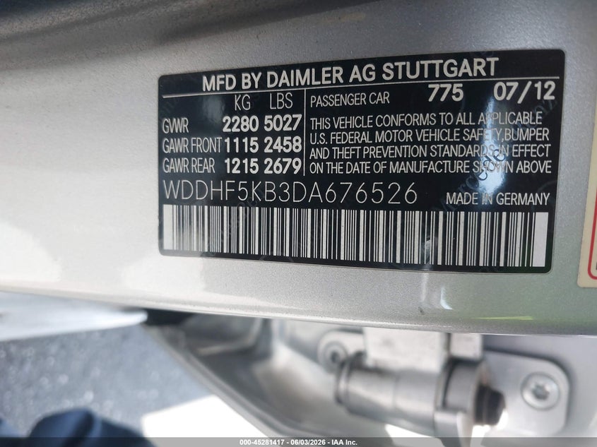 2013 Mercedes-benz E-klasse VIN WDDHF5KB3DA676526 IAAI salvage auction — LEFT FRONT, Wait Title, sold $3,000 on 2026-08-21 (photo 9)