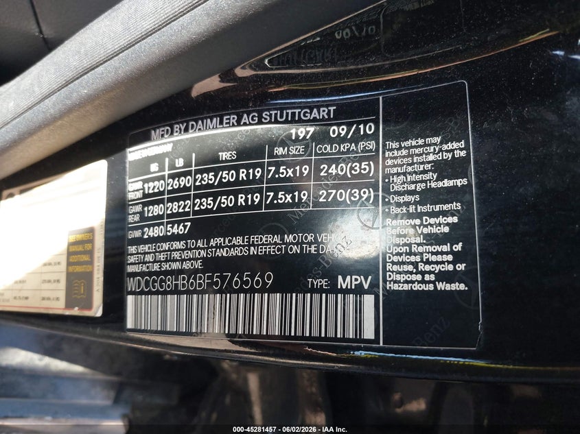 2011 Mercedes-benz Glk-class VIN WDCGG8HB6BF576569 IAAI salvage auction — NORMAL WEAR, Clear (New York), sold $1,350 on 2026-07-14 (photo 9)