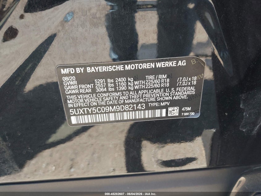 2021 BMW X3 VIN 5UXTY5C09M9D82143 IAAI salvage auction — LEFT & RIGHT, Salvage Title, sold $4,350 on 2026-07-08 (photo 9)
