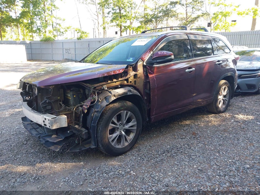 2015 Toyota Highlander VIN 5TDJKRFH9FS134401 IAAI salvage auction — FRONT END, Salvage (New Jersey), sold $6,700 on 2026-07-29 (photo 2)