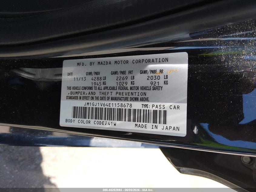 2014 Mazda 6 VIN JM1GJ1V64E1158678 IAAI salvage auction — FRONT END, Salvage Title, sold $1,600 on 2026-07-20 (photo 9)