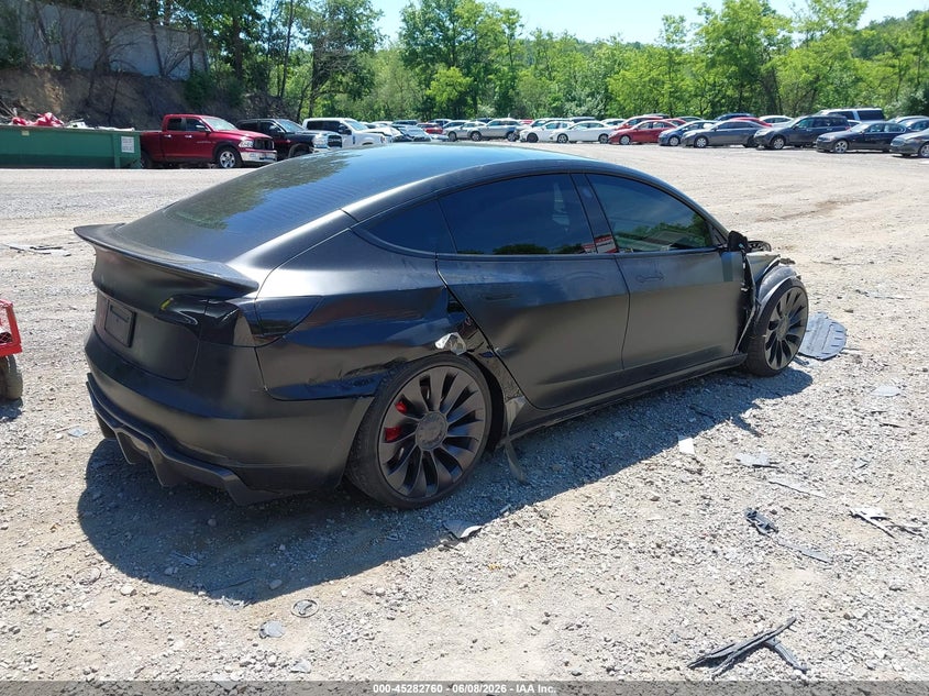 2023 Tesla Model 3 VIN 5YJ3E1EC7PF687500 IAAI salvage auction — FRONT END, Salvage Title, sold $525 on 2026-07-21 (photo 4)