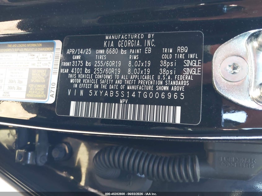 2026 Kia Ev9 VIN 5XYAB5S14TG006965 IAAI salvage auction — FRONT END, Salvage Title, sold $14,000 on 2026-07-30 (photo 9)