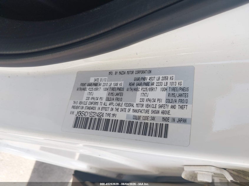 2014 Mazda Cx-5 VIN JM3KE4CY1E0314824 IAAI salvage auction — FRONT END, Clear (Indiana), sold $3,300 on 2026-07-31 (photo 9)