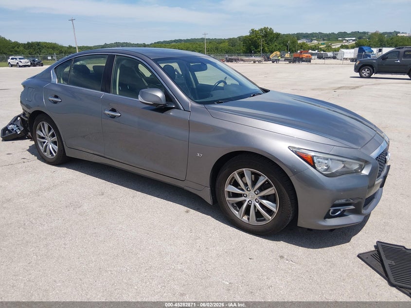 2014 Infiniti Q50 VIN JN1BV7ARXEM702300 IAAI salvage auction — REAR END, Salvage (Missouri), sold $1,350 on 2026-07-23 (photo 1)