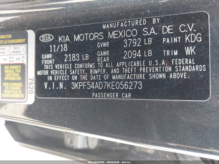 2019 Kia Forte VIN 3KPF54AD7KE056273 IAAI salvage auction — REAR END, Salvage Title, sold $2,700 on 2026-07-09 (photo 9)