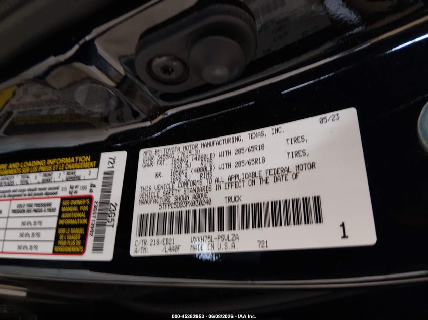 2023 Toyota Tundra VIN 5TFPC5DB3PX030240 IAAI salvage auction — LEFT FRONT, Salvage (Tennessee), sold $17,600 on 2026-07-28 (photo 9)